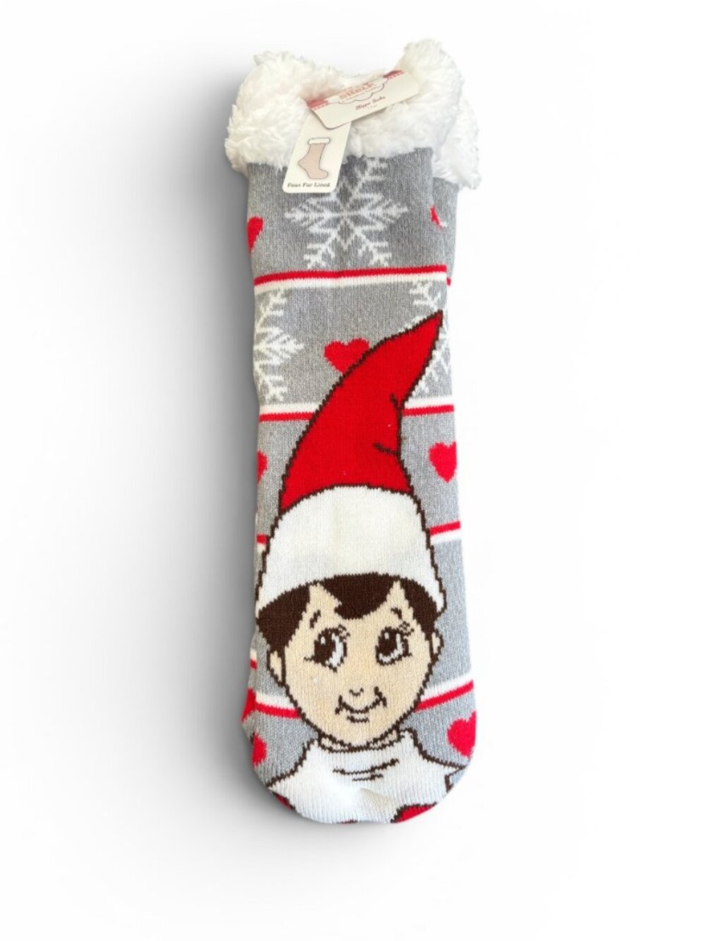 Christmas Elf Slipper Socks Faux Fur Lined Warm Anti Slip Kids Ages 6-8